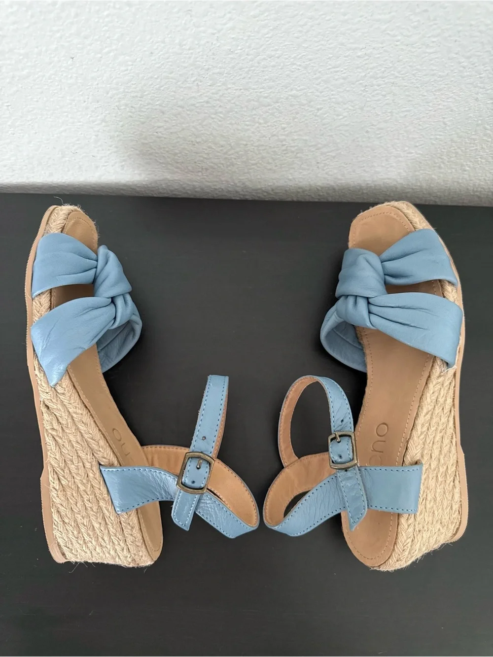 EUC Bueno Blue Leather Knot Espadrille Wedge Sandals